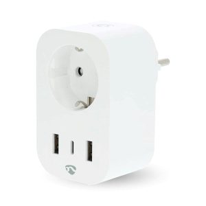 Nedis SmartLife Smart Plug Wi-Fi, Effektmåler, 3680 W, Type F (CEE 7/7) / 1x USB-C / 2x USB, Hvid