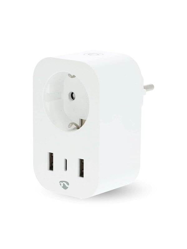 Nedis SmartLife Smart Plug Wi-Fi, Effektmåler, 3680 W, Type F (CEE 7/7) / 1x USB-C / 2x USB, Hvid