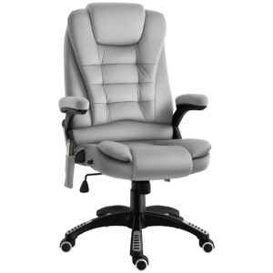 Kontorstol med vibrationsmassage, ergonomisk skrivebordsstol med varme- og lænefunktioner, højdejusterbar lederstol med fjernbetjening, sidelomme, fløjlslook, brun
