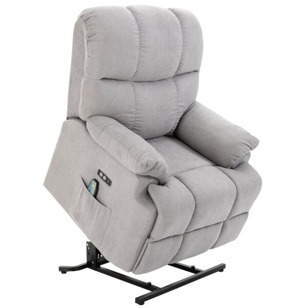 Lænestol med ståstøtte, massagestol, afslappende stol med usb-port, tv-stol med fjernbetjening, sidelomme, lænestol med fløjlslook, grå