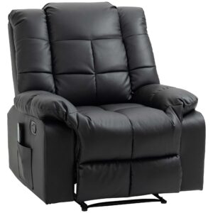 Massagestol, afslappende stol, 8 vibrationspunkter, hvilefunktion, kunstlæder, sort, 94x99x99cm