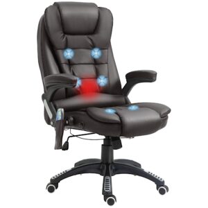 Massagestol kontorstol executivestol gamingstol 6-punkts vibrationsmassage med varmefunktion kunstlæder drejelig læderstol (brun)