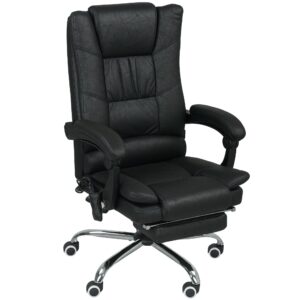 Massagestol, kontorstol med massagefunktion, inklusive fodstøtte, højdejusterbar, 64 cm x 70 cm x 118 cm, sort