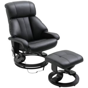 Massagestol med fodskammel, 10 vibrationspunkter, 145Â° justerbar ryglæn, sort