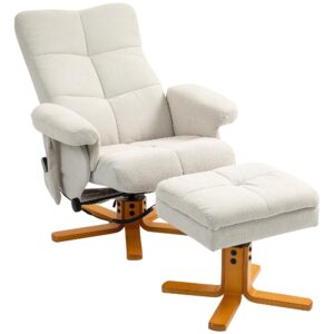 Massagestol med lænefunktion og fodskammel, 145Â° vipning, polyester, 80 x 86 x 99 cm, cremehvid