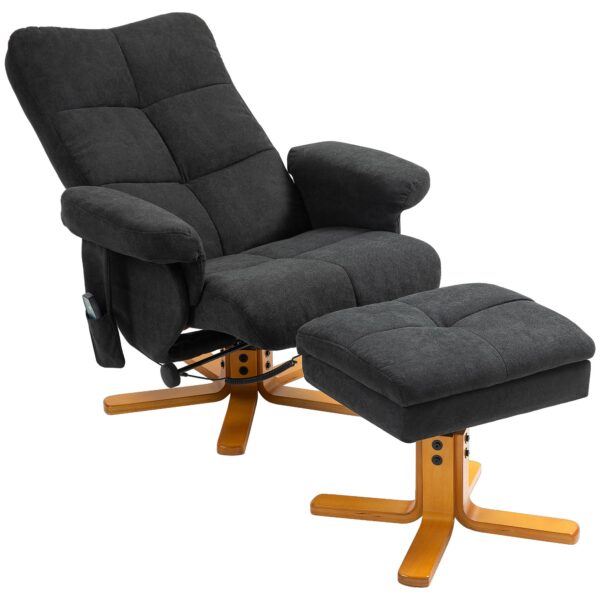 Massagestol med lænefunktion og fodskammel, 145Â° vipning, polyester, 80 x 86 x 99 cm, sort