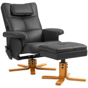 Massagestol med skammel, justerbar ryglæn, usb-opladeport, læderlook, op til 150 kg, sort