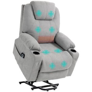 Massagestol stand-up aid seniorstol, 8 vibrationspunkter, 2 sidelommer, kopholder, 90 x 101 x 107 cm, grå