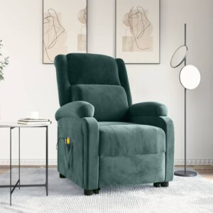 vidaXL løftestol med massagefunktion velour mørkegrøn