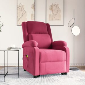 vidaXL løftestol med massagefunktion velour vinrød