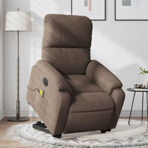 vidaXL massagestol med løftefunktion mikrofiberstof brun